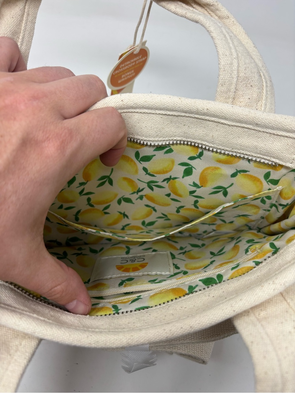 C&C California Capri Lemon Canvas Crossbody mini tote bag NWT - Picture 8 of 12